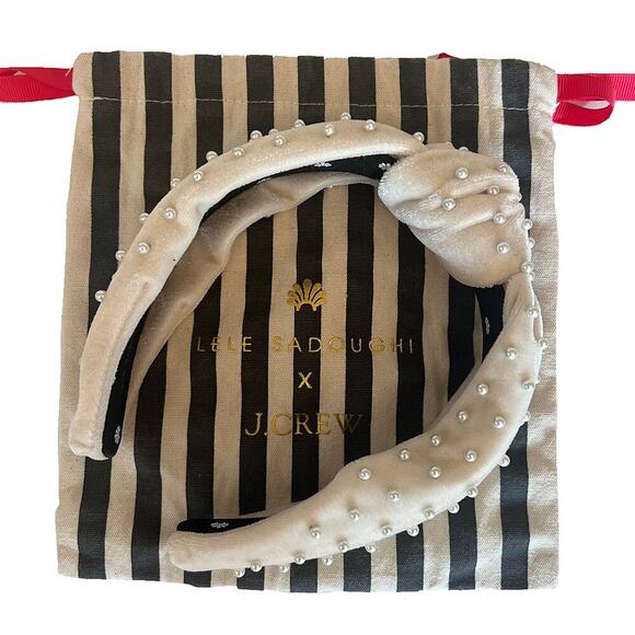RARE Lele Sadoughi X J.Crew Ivory Velvet Pearl Knotted Statement Headband NWOT - Picture 5 of 6